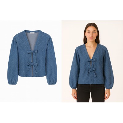 Camisa Denim Lazos Color Azul Claro – Fabricada en Italia