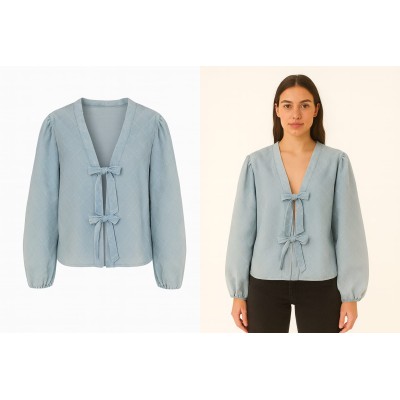 Camisa Denim Lazos Color Azul Claro Desgastado – Fabricada en Italia