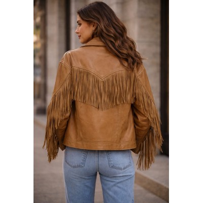 Chaqueta biker con flecos – Color marrón