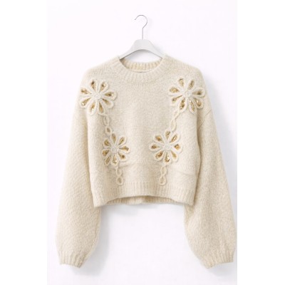Jersey corto de punto con flores en relieve