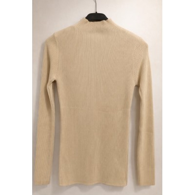 Camiseta de canalé básica de cuello subido color beige✨