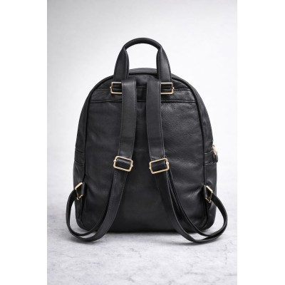 Mochila Acolchada Negra Urbana con Cremallera Frontal
