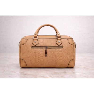 Bolso efecto serpiente camel con doble cremallera
