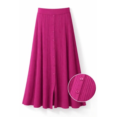 FALDA DE PUNTO CANALÉ CON BOTONES FUCSIA