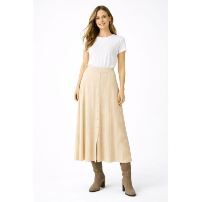 FALDA DE PUNTO CANALÉ CON BOTONES – BEIGE