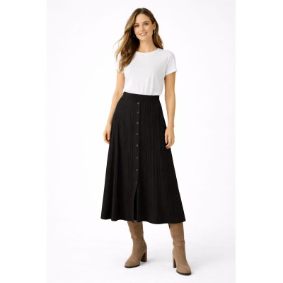 FALDA DE PUNTO CANALÉ CON BOTONES – NEGRA