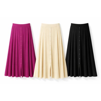 FALDA DE PUNTO CANALÉ CON BOTONES – BEIGE
