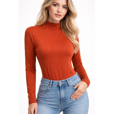 Body ajustado cuello alto – Color teja