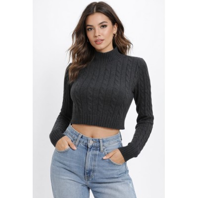 Jersey corto de punto trenzado – Negro