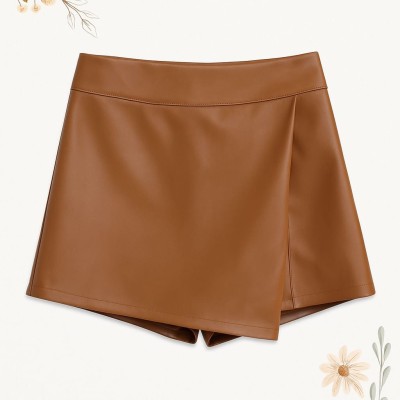 Falda pantalón efecto polipiel camel