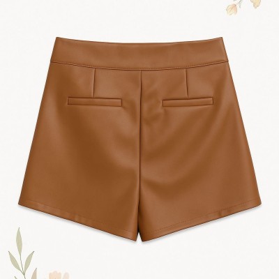 Falda pantalón efecto polipiel camel